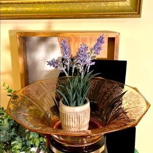 Vintage Pink Depression Glass Serveware Bowl with Etched Chandelier Design